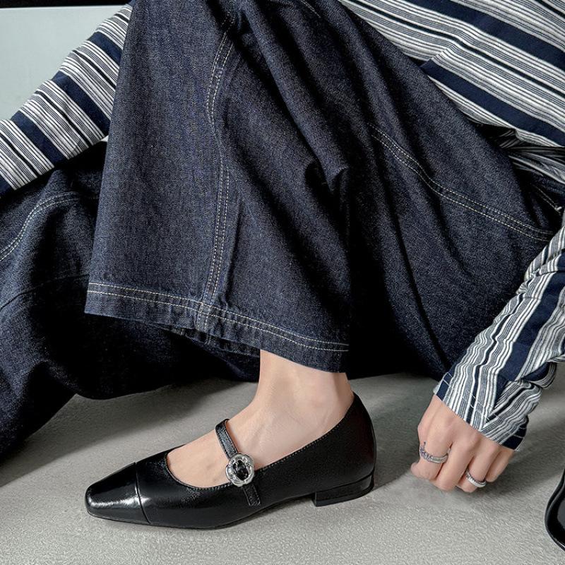 Four seasons wear genuine leather small leather shoes women's new women's fashion single shoes low heel non-slip beef tendon sole square head sheep