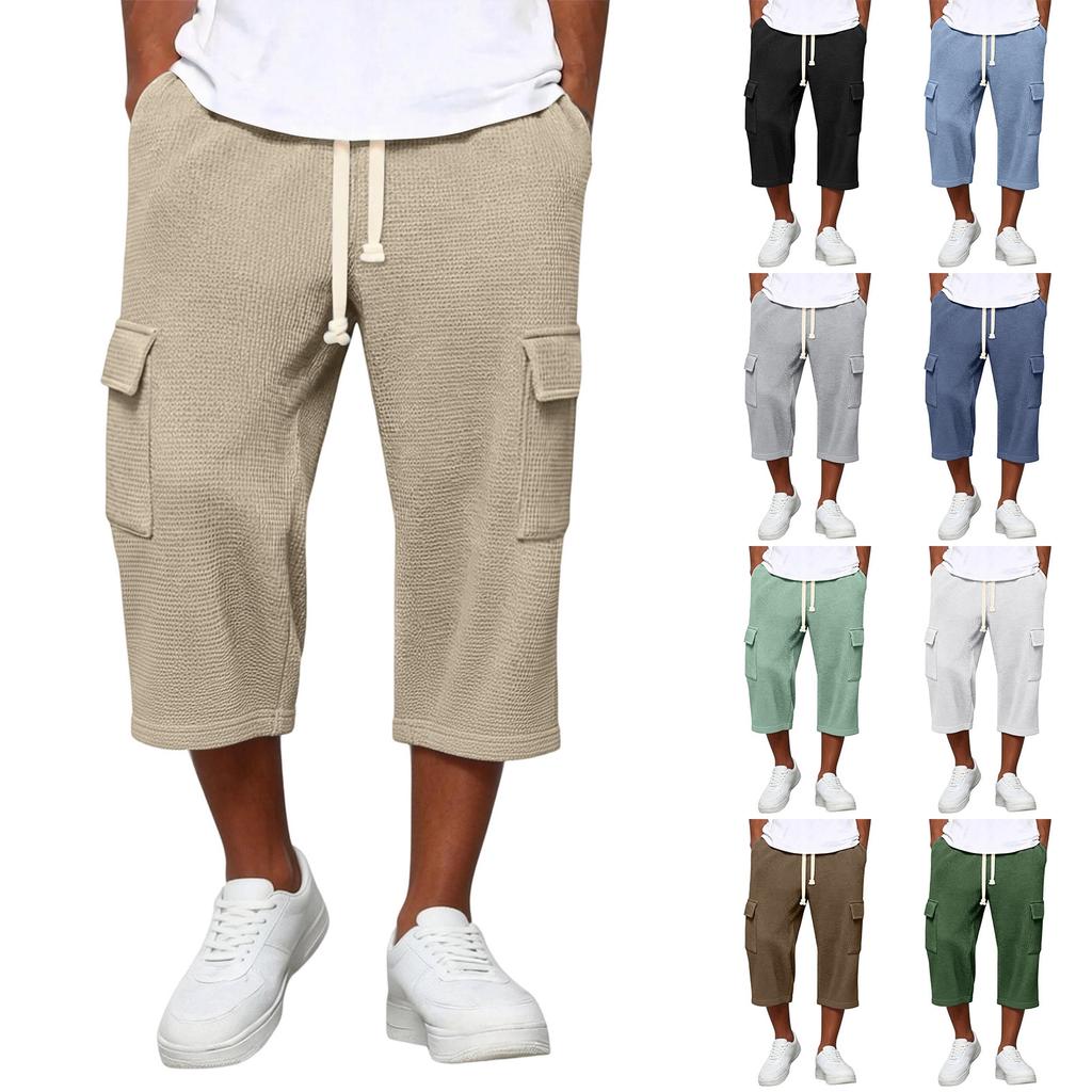 Pantaloni Cargo da Uomo a Maglia 3/4 | Vita Elastica con Coulisse Vestibilità Larga Pantaloni da Lavoro per Uso Quotidiano