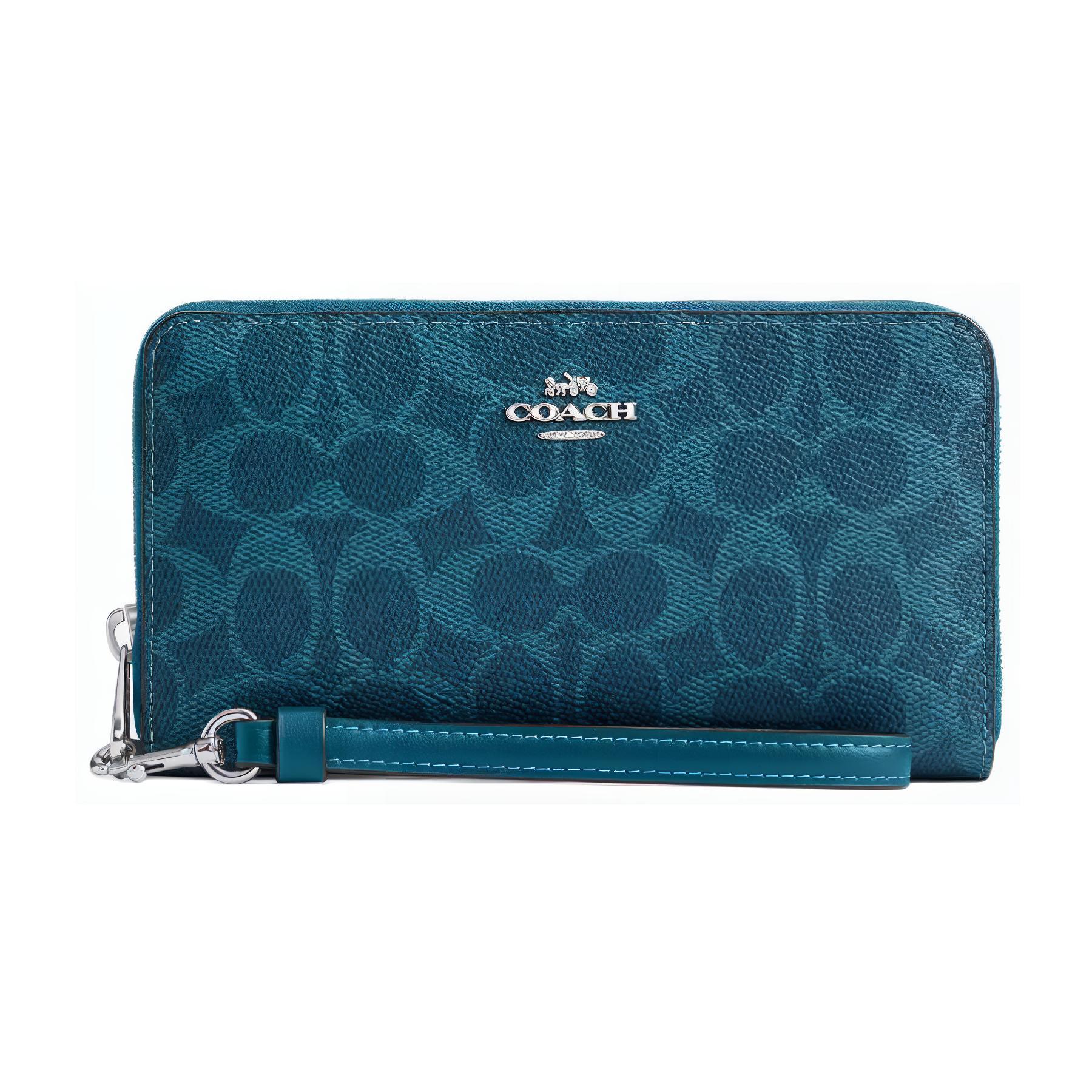 Coach Zip Around 19 Logo Coated Canvas Wallet Small Women wallet Aqua CW778-SVAM Ocean Cyan