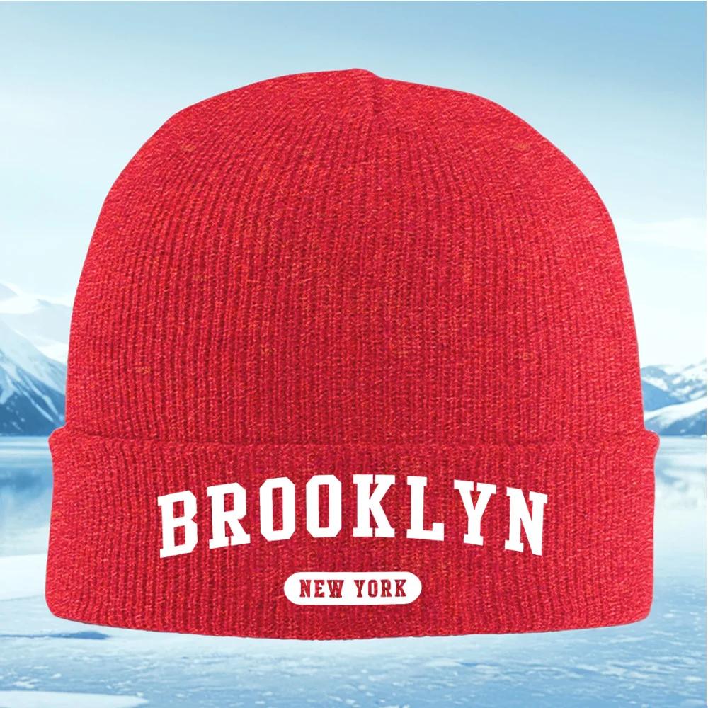 

BROOKLYN NEW YORK graphic design Knitted Hat Unisex Women Unisex Beanie Pullover Cap Winter Thermal Warm Christmas Outdoor Cycling