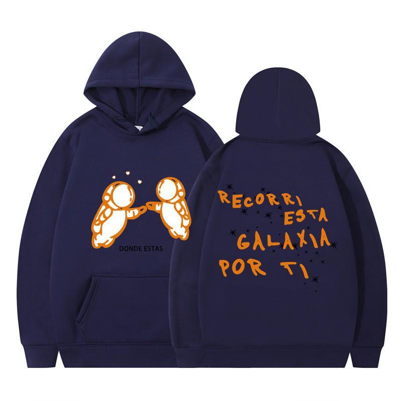 Men's Cross-Border Fashion Sweatshirt - Double Astronaut Print, Loose Fit, Casual Hoodie.