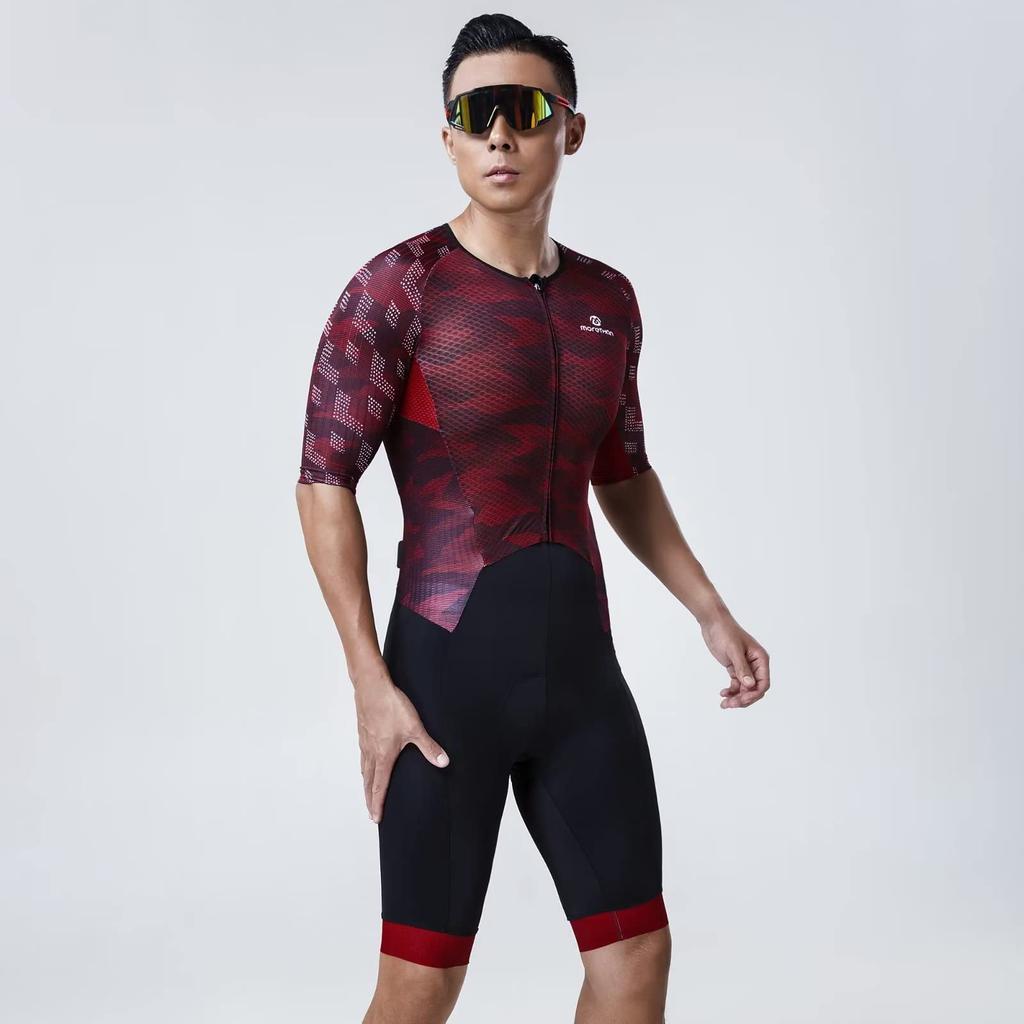 Tuta da Ciclismo Skinsuit Chrono Suit Manica Corta Uomo HVP-025, Rossa, 3XL