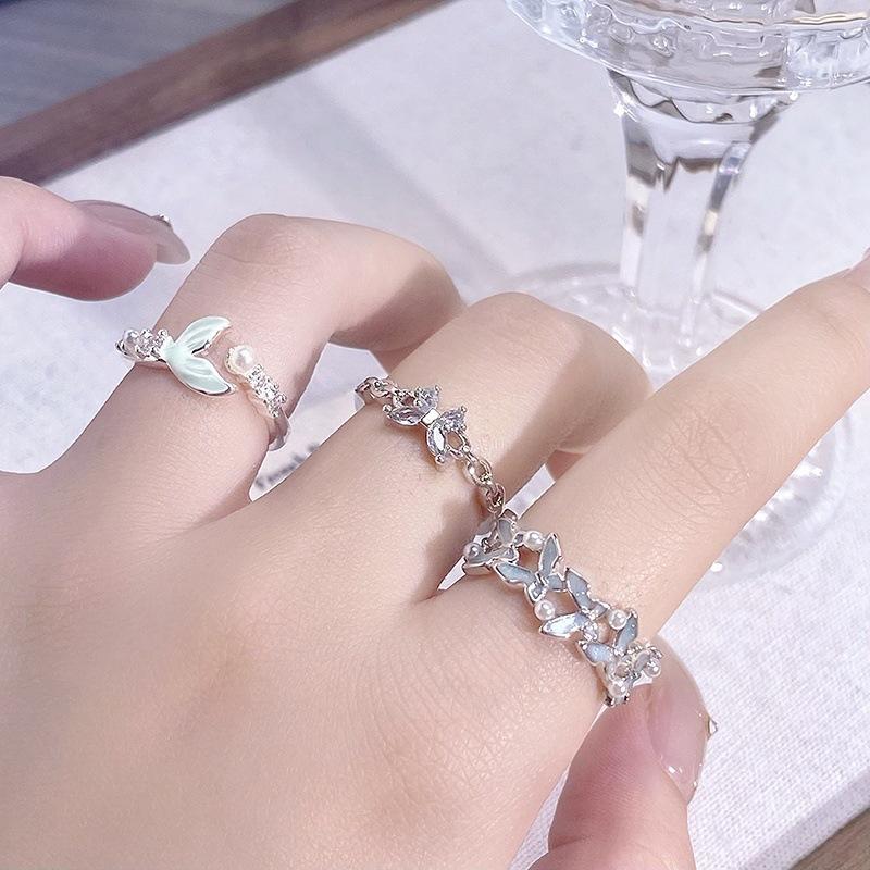 Butterfly Zircon Enamel Oil Dripping Fish Tail Open Ring, Personalized Niche Design, Light Luxury, High-End Ring, Woman