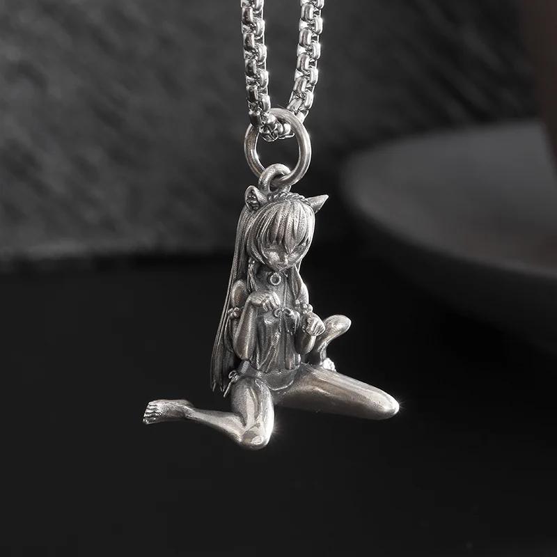Vintage Punk Biker Girls Pendant Fashion Necklace for Men Women Motorcycle Riding Statement Jewelry Gifts