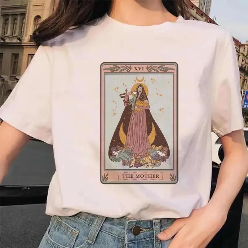 Tarot Card Flower Funny Time Graphic Print T Shirt Fashion Casual Crew Neck Short Sleeve  T Shirt Women