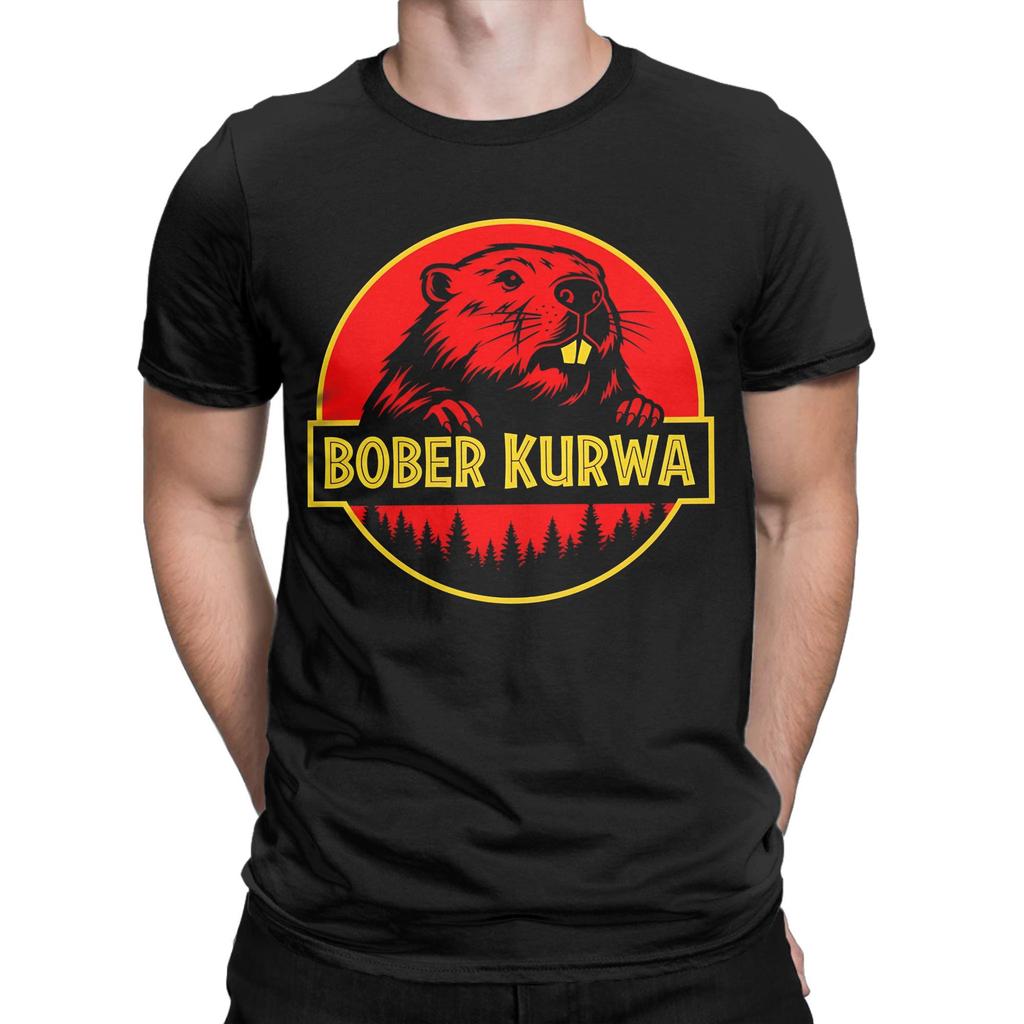 Men's Synthwave Polish Beaver Meme Bobr Bober Kurwa T Shirt  Pure Cotton Clothing Vintage Short Sleeve Tees Gift Idea T-Shirts