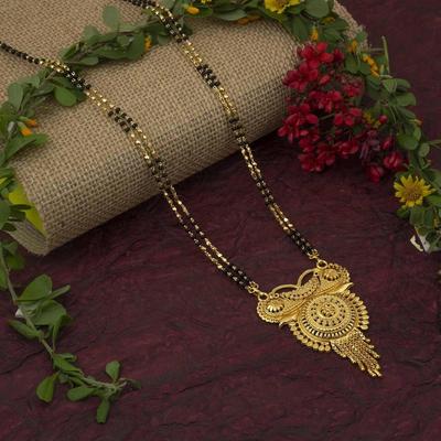 Gold Plated Designer Long Chain Black Beads Mangal Sutra Tali/Tanmaniya/Nallapusalu/Mangalsutra for Women
