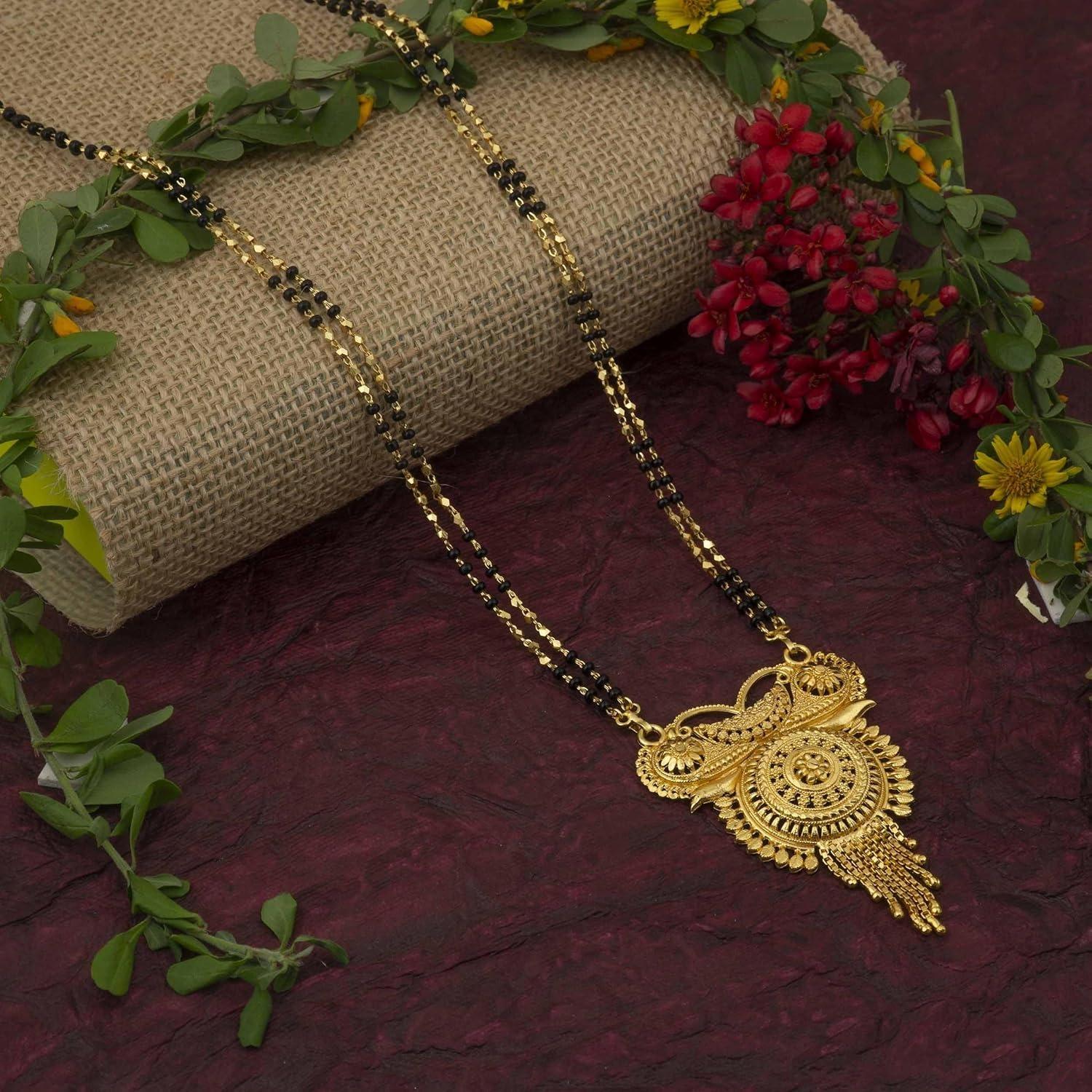 

Позолоченная дизайнерская длинная цепочка с черными бусинами Мангал Сутра Тали/Танмания/Наллапусалу/Мангалсутра для женщин Onesize