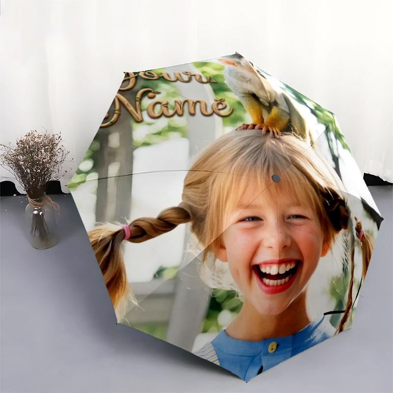 1 PC Automatic Folding Umbrella - Pippi Longstocking Custom Name Pattern, Portable & Foldable Design with 8 Ribs, Christmas Birthday Gifts