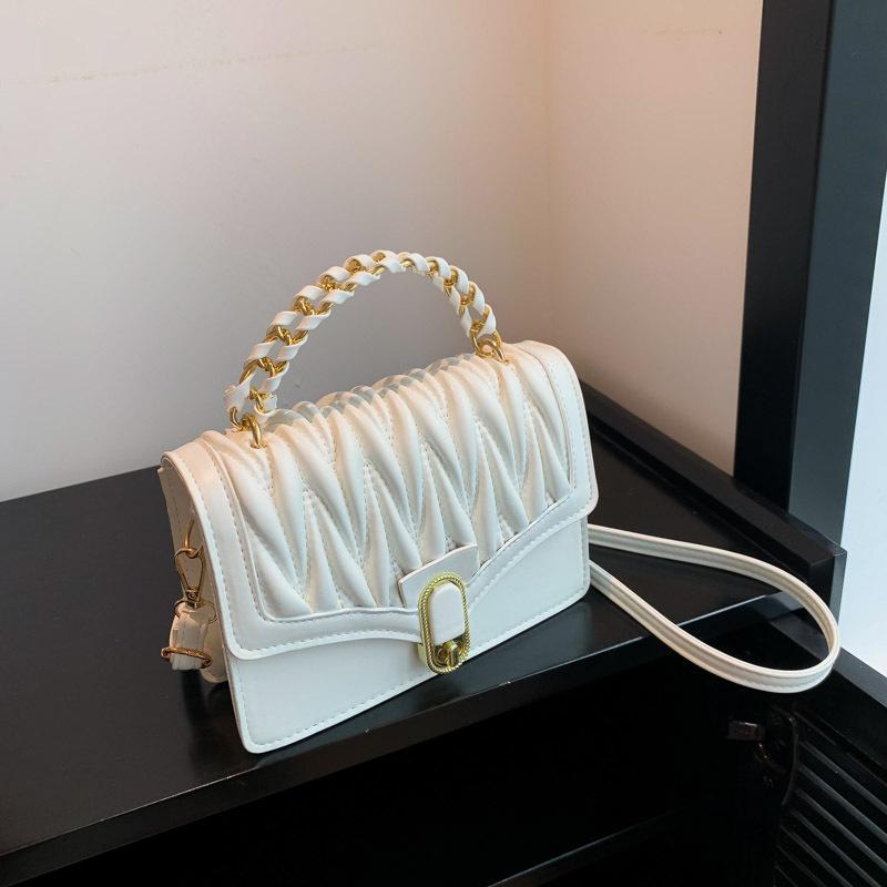 

Французская нишевая фактурная сумка женская сумка 2024 осень новая мода плиссированная маленькая квадратная сумка иностранный стиль сумка через плечо белый