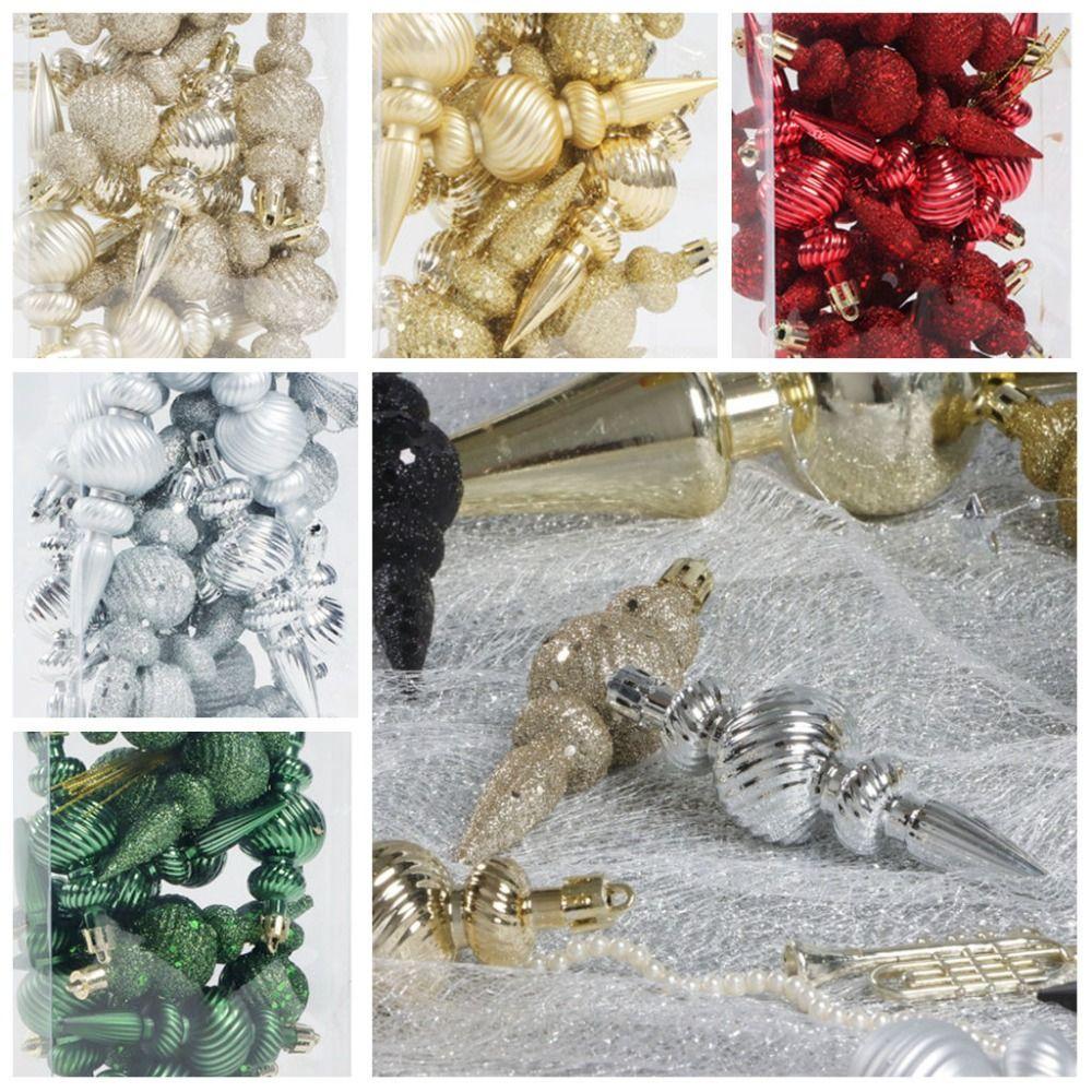 A Set Shiny Finish Christmas Ball Ornament Glitter Effect Sequined Design Finial Drop Ornament Xmas Tree Decor Party Supplies