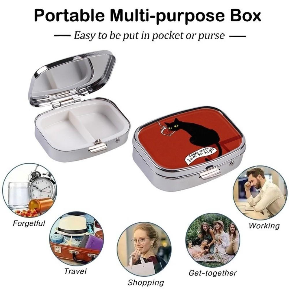 Metal Pill Case Multi-Compartment Built-In Makeup Mirror Travel Pill Organizer Secure Closure Portable Jewelry Storage Box