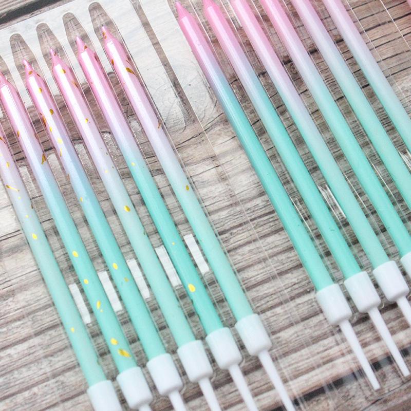 New A8 Series Gradient Pink Green Straight Pole Pencil Candle Party Party Gradient Pink Platinum Light Candle