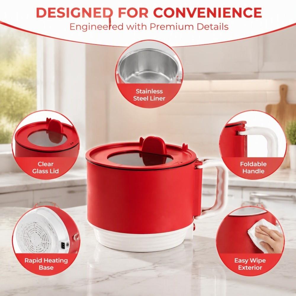 Foldable Handle Electric Cooking Pot Quick Heating Instant Noodle Bowl Home Kitchen