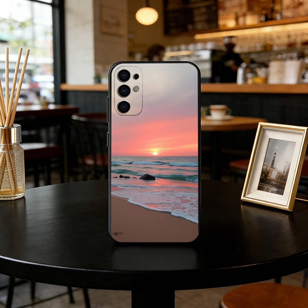 Meeresblick Sonnenuntergang Handyhülle Schwarzes Silikon Weich Für Samsung S25,S24,S21,S22,S23,S30,Ultra,S20,Plus,Fe,Lite