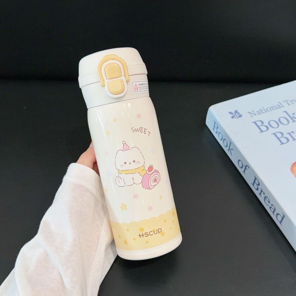 Thermos cup Girls stainless steel water cup Students go to school Portable straw cup Simple niche