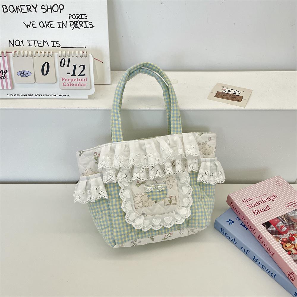 New Plaid Fresh Handbag Lace Handbag Commuting Finishing Handbag