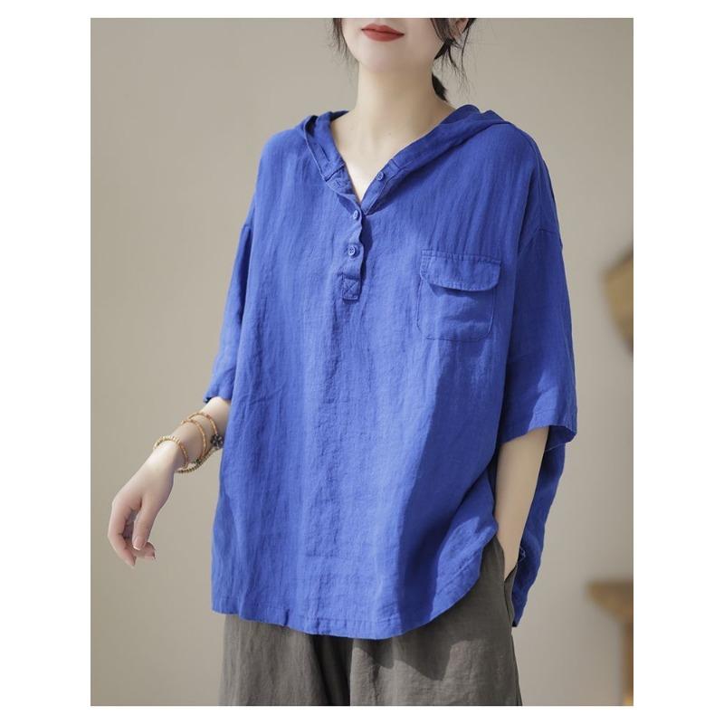 Short-sleeved T-shirt New Cotton and Linen Women's Top Hoodie Loose Simple Literary Original Slimming Women's T-shirt Women