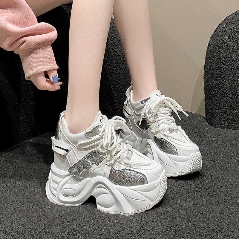 Fashion 9CM Ladies Shoes New Front Lace-up Women's Vulcanize Shoes Fashion Round Toe Platform Best Seller Outdoor Casual Shoes Zapatos