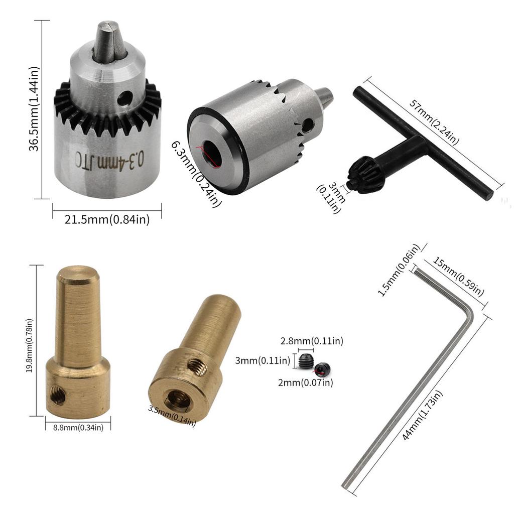 Micro Motor Drill Chuck T/L Spanner Clamping Ranges 0.3-4mm Motor Shaft 3.17mm for Electric Drill