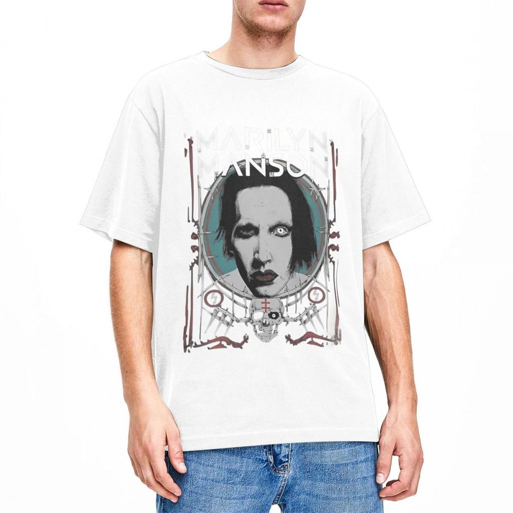 Vintage Marilyn Manson TShirts Men Women Crew Neck Cotton T Shirt Gothic Rock Music Short Sleeve Tees 6XL Clothing