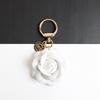Yogodlns Cute Sweet Synthetic PU Leather Rose Camellia Flowers Bag Pendant For Women Trinket Key Chains Ring Car Bag Charm
