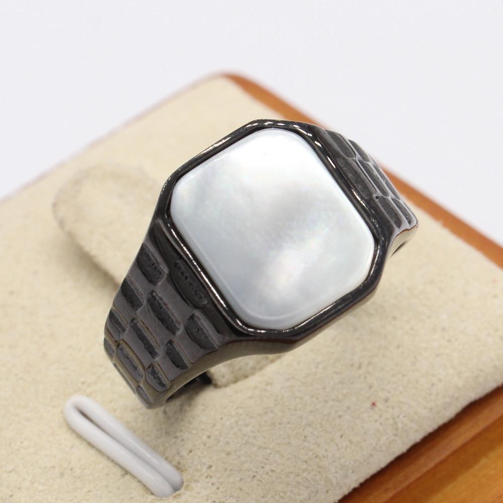 

2026 Jewelry, European and American Fashion Simple Cold Style Square Shell Men s Ring No. 12