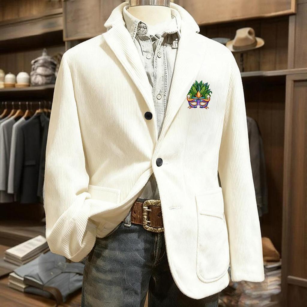Men's Printed Corduroy Pocket Suit Jacket Cardigan Men's Casual Suit