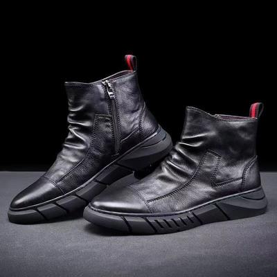 Martin Boots Men's Autumn and Winter Men's Shoes Trendy Versatile Zipper Shoes Plus Velvet Short Boots British Mid-top Boots