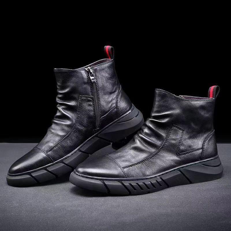 Martin Boots Men's Autumn and Winter Men's Shoes Trendy Versatile Zipper Shoes Plus Velvet Short Boots British Mid-top Boots