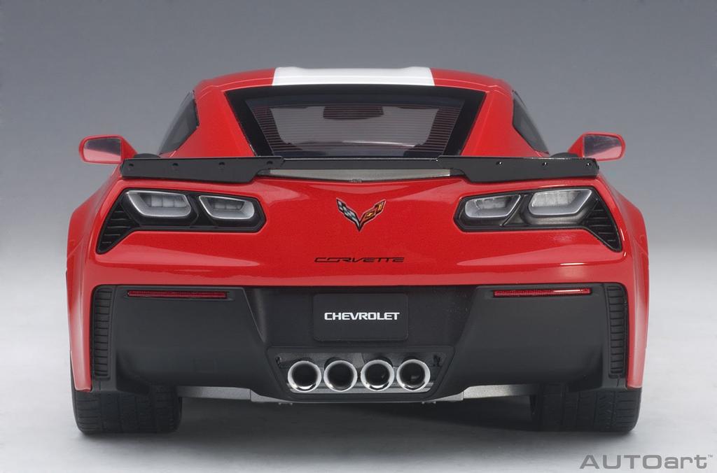 AUTOart Scale Chevrolet Corvette C7 Grand Sport Red with White Stripes and Black Hash Marks 1/18