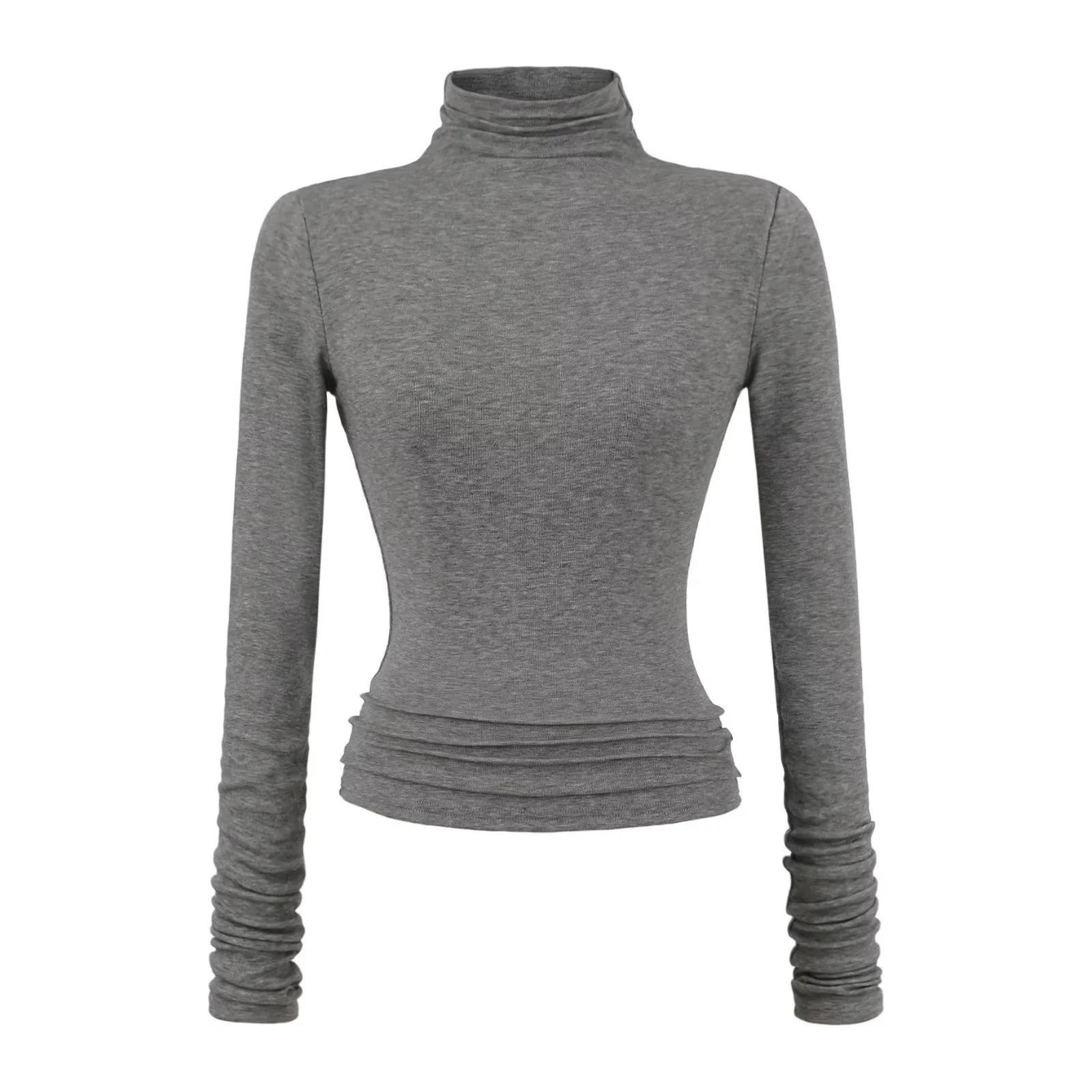 

European & American Tencel Cashmere Slim Fit Long Sleeve Turtleneck Women s Basic Autumn Top S