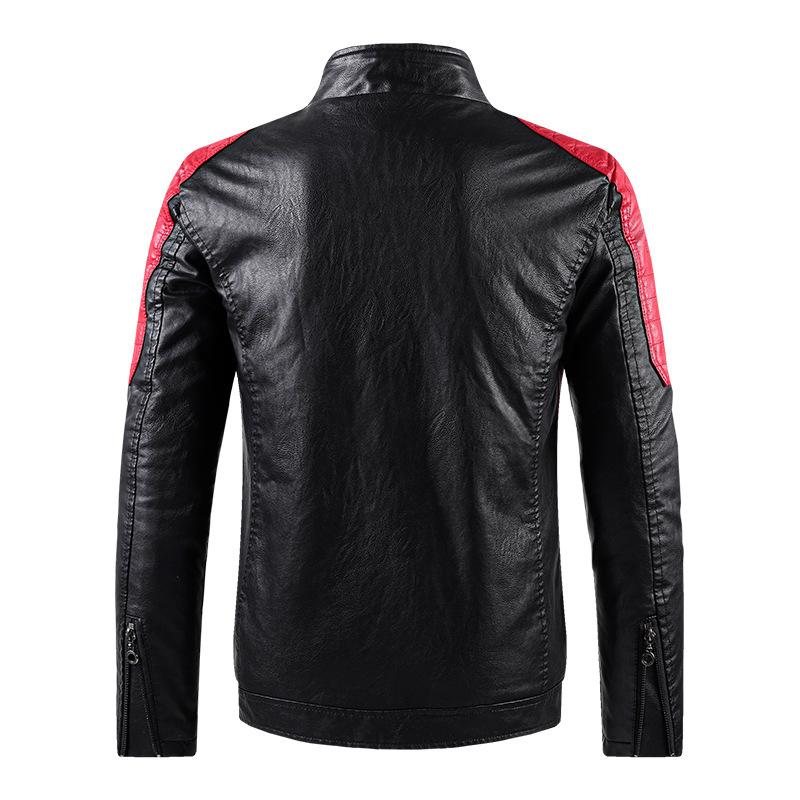 Leather Insert Color Stand Collar PU Leather Motorcycle Jacket for Spring and Autumn Thin Casual Leather Jacket for Men