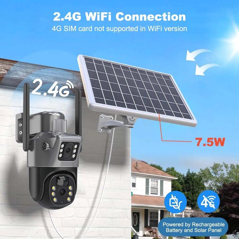 LS VISION WiFi Solar Battery Camera 4K 8MP 4G Sim Card V380 Dual Lens Dual Screen Outdoor Security Protection PTZ Cam PIR Human Detection CCTV