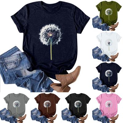 Women's Fashion Casual Printed Round Neck Pullover Short Sleeve T-Shirt Top