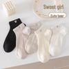 Women's Cute Cartoon Bear Ankle Socks - 2025 Spring/Summer Cotton Mesh, Solid Color, Thin Style