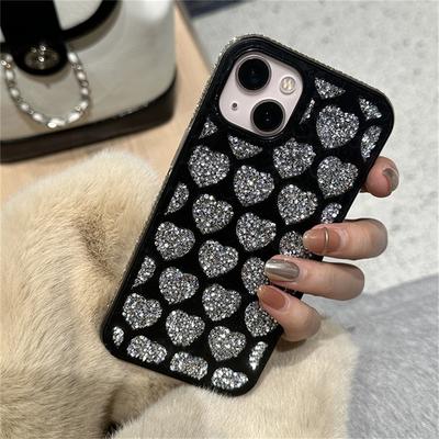 Ins Korean Luxury Diamond Love Heart Glitter Phone Case For Iphone 14 13 12 11 Pro Max Stylish Bling Shockproof Soft Cover Funda