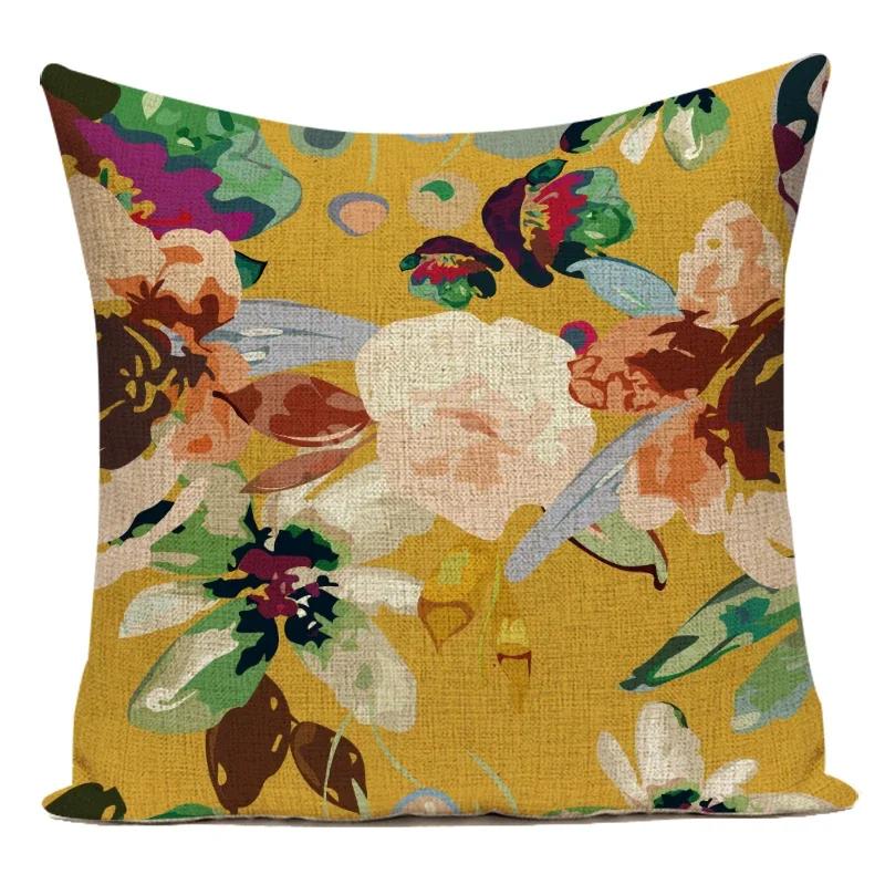 Flower Pattern Decorative Sofa Seat Cushion Cover Fresh Floral Print Pillowcase Home Decor Square Custom Throw Pillows Cover