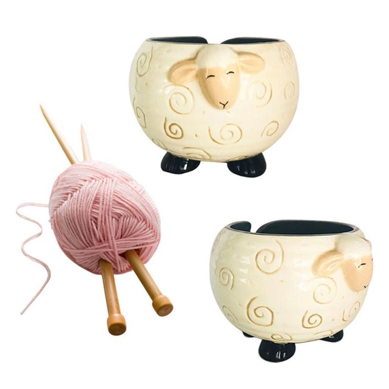 Sleepy Sheep Ceramic Yarn Bowl Yarns Ball Storage Holder Knitting Crochet Craft