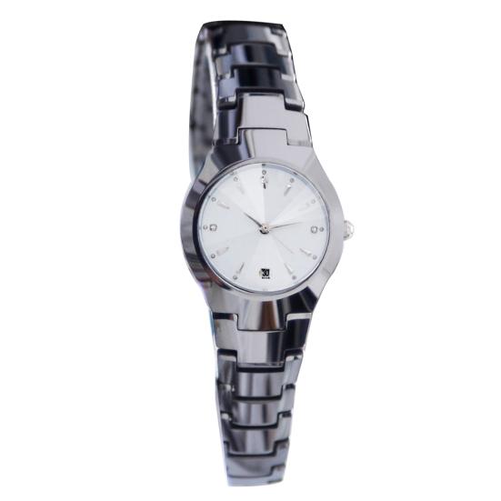 Orologio da polso analogico al quarzo per coppia, casual, con quadrante rotondo, calendario e cinturino a maglie in lega