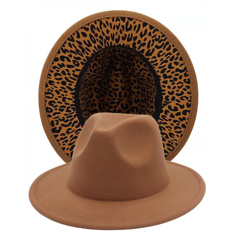 Леопардовый Принт Внутренняя Отделка 11 Цветов Цилиндр Шляпа Джаз Фетровая Шляпа Широкополая Однотонная Кашемировая Шляпа M（56-58cm）