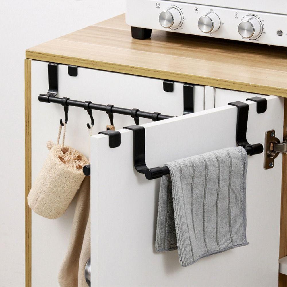 New Multi-purpose Towel Rod Punch-free Towel Storage Bar Over Cabinet Towel Rack with Hook Door Hanging Towel Racks