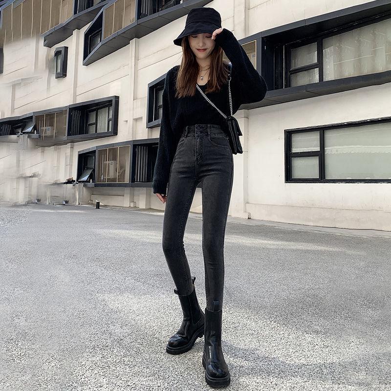 High-Waisted Women's Slim Fit Skinny Jeans - Elastic Pencil Pants for Spring, Autumn, Winter 2020
