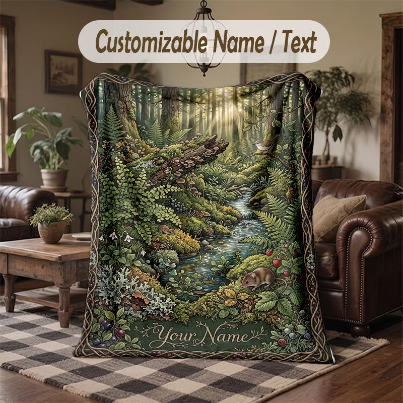 Forest Spider Theme Throw Blanket Custom Name Text Personalized Blanket Soft Cozy Blanket for Home Sofa Bed