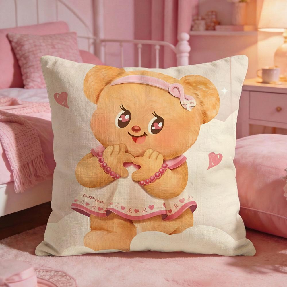 Butter BBears Cute Cushion Cover Premium Comfort Reversible Pillow Cove Two In One Design For Any Room  Car Interior