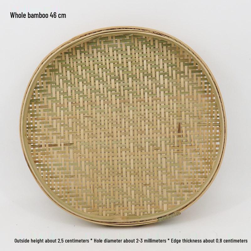 Blue Bamboo Weaving Sieve for Drying Tea, Dried Goods, and Rice - Round Winnowing Basket Tray