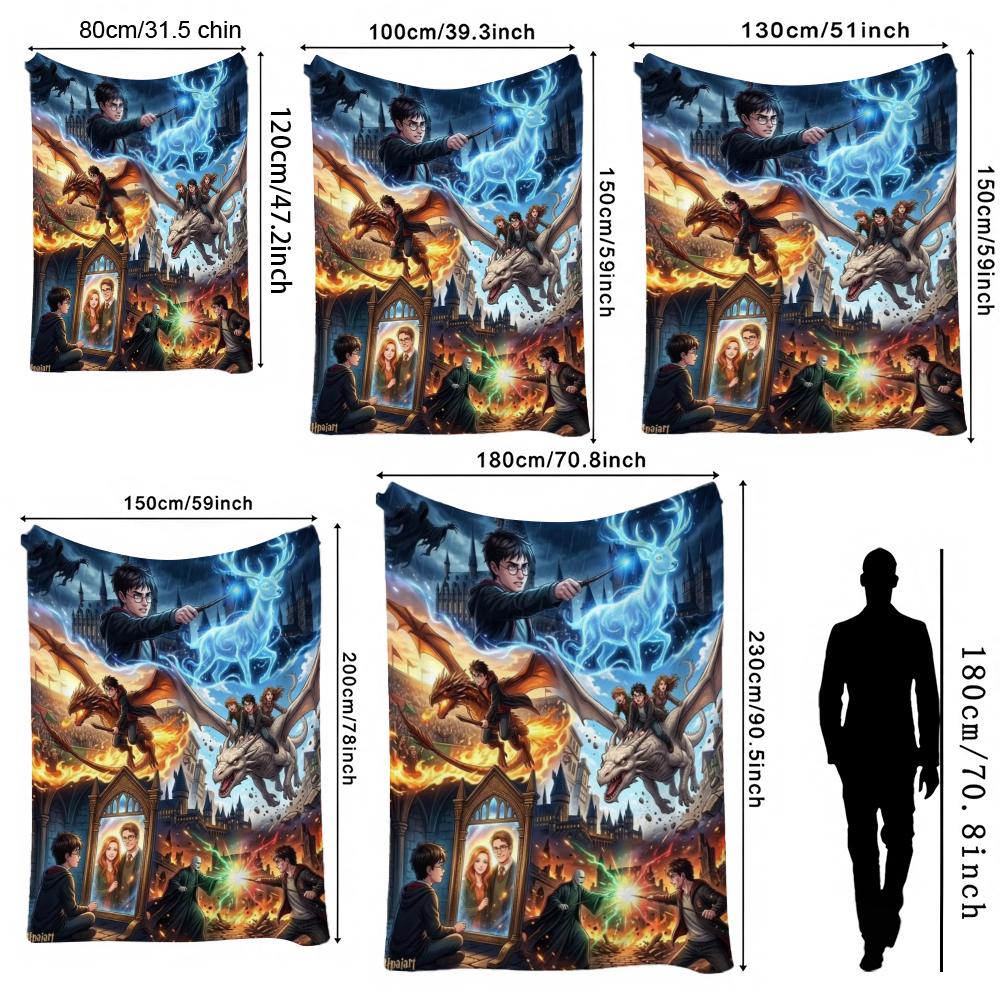 Harry Potter Magical Adventures Flannel Printed Blanket Thick Warm Throw Blanket For Living Room Gaming Room Home Party Decor Holiday Gift