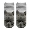 Cute 3D Cat Animal Print Women Breathable Polyester Elastic Low Cut Ankle Socks