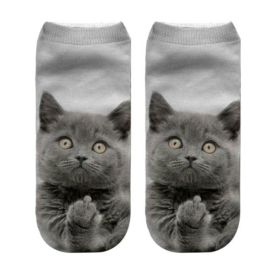 Cute 3D Cat Animal Print Women Breathable Polyester Elastic Low Cut Ankle Socks