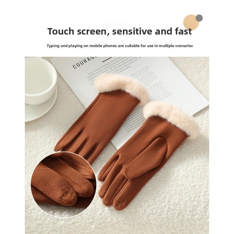 Meier Damen Herbst- und Winter-Plüsch-Dicke Thermohandschuhe, Selbstheizende Reit-Deutsche Plüschmund-Touchscreen-Handschuhe